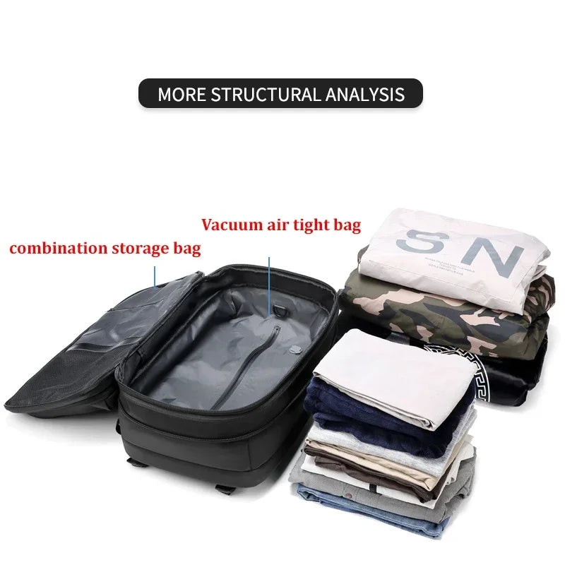 Multifunktionell Ryggsäck – Resväska & Laptopfack upp till 17” | USB & Vakuumkompression