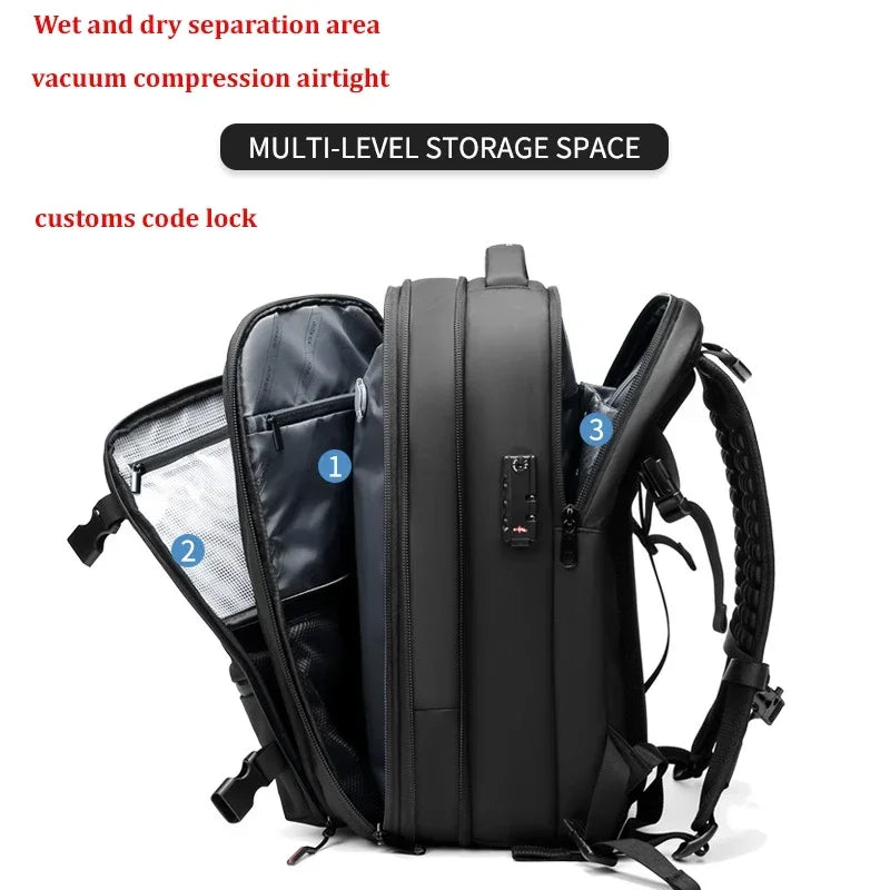 Multifunktionell Ryggsäck – Resväska & Laptopfack upp till 17” | USB & Vakuumkompression